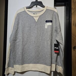 Fila Women's Gray & Cream Colorblock Crewneck Sweater Size Large